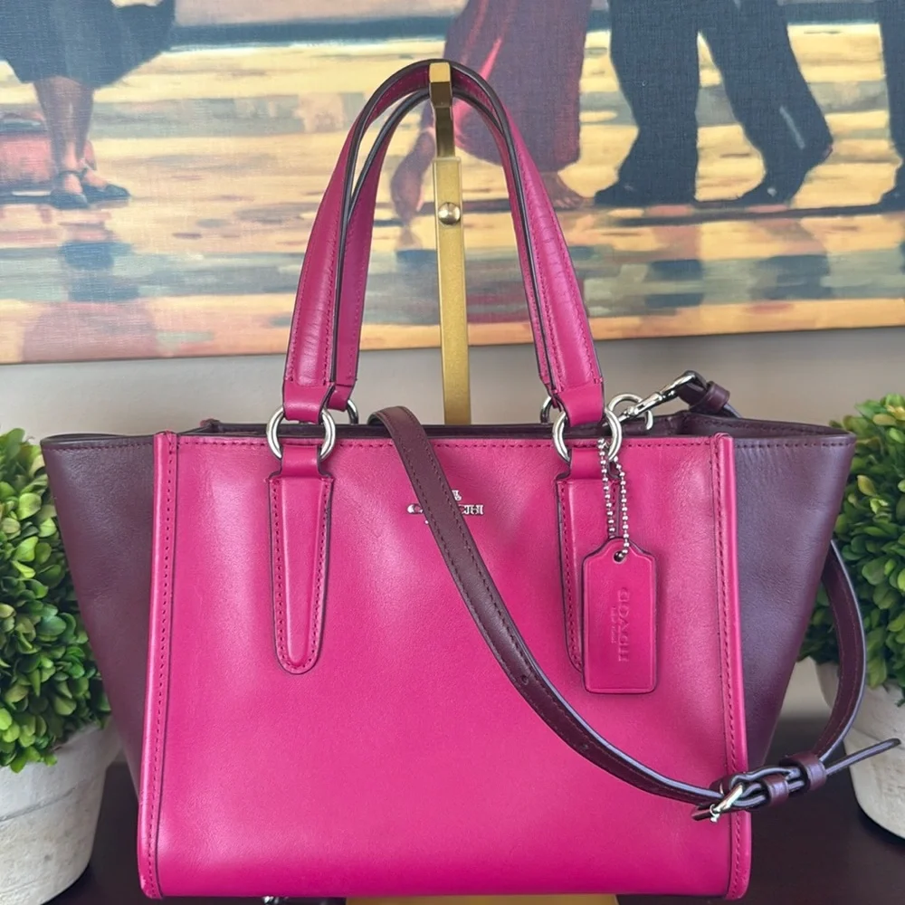 COACH 🩷TWO TONE🩷 COLORBLOCK LEATHER MINI CROSBY CARRYALL BAG 🌟EUC🌟 - Picture 3 of 17